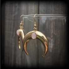 Load image into Gallery viewer, Artemis earrings Crescent moon earrings Double Horn earrings Boho earrings Dangle earrings Goddess earrings Gauged earrings For pierced ears