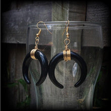 Load image into Gallery viewer, Artemis earrings Double Horn earrings Boho earrings Dangle earrings Goddess earrings Moon earrings Gauged earrings For pierced ears Plugs
