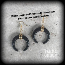 Load image into Gallery viewer, Artemis tunnel earrings Double Horn plug earrings 8mm tunnel dangles 6mm plug dangles Gauged earrings Ear hangers Light weight ear weights