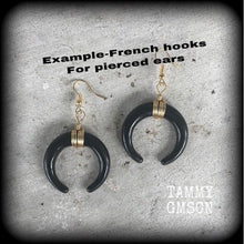 Load image into Gallery viewer, Artemis earrings Double Horn earrings Boho earrings Dangle earrings Goddess earrings Moon earrings Gauged earrings For pierced ears Plugs