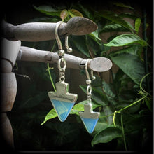 Load image into Gallery viewer, 6mm opalite tunnel dangles 8mm ear hangers 0 gauge ear weights 00 gauge Moonstone weights Opalite tunnel earrings Plug dangles 3mm gauges