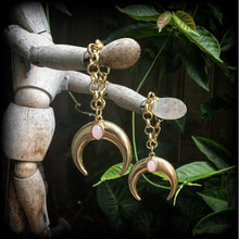 Load image into Gallery viewer, Artemis gauged earrings Crescent moon ear hangers Moon ear weights 4mm plug earrings 6mm Goddess earrings Gauged earrings For stretched lobe