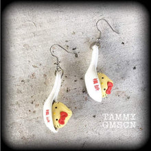 Load image into Gallery viewer, Hello Kitty earrings Dumpling earrings Soup dumplings Japanese earrings My melody Plug earrings Kawaii earrings Kitsch Spoon earrings 8g 6g