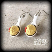 Load image into Gallery viewer, Hello Kitty earrings Dumpling earrings Soup dumplings Japanese earrings My melody Plug earrings Kawaii earrings Kitsch Spoon earrings 8g 6g