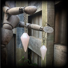 Load image into Gallery viewer, Rose Quartz 4mm Gemstone ear weights 6mm ear hangers 6 gauge stone weights 0 gauge unnel dangles Plug earrings Dangly gauges Hanging gauges