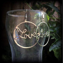 Load image into Gallery viewer, Love earrings Hoop earrings Big earrings Statement earrings Tunnel dangles Plug dangles Ear hangers Gauged earrings Word earrings Gauges 8g