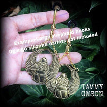 Load image into Gallery viewer, Scarab beetle, Ear hangers, Egyptian weights, Tunnel dangles, Plug dangles, Plug weights, Hanging gauges, Earrings for stretched lobes