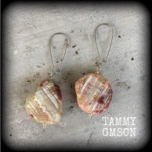 Load image into Gallery viewer, Lace agate earrings Gemstone earrings Agate ear hangers Tunnel earrings Tunnel dangles Crystal earrings Pierced Ears Plug earrings Gauges