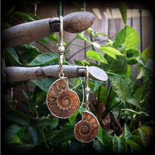 Load image into Gallery viewer, 00 gauge 0 gauge 2 gauge ear weights Ammonite 6mm ear hangers Fossil ear weights Plug earrings Gauged earrings Plug dangles Hanging gauges