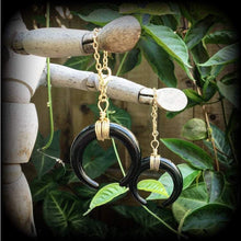 Load image into Gallery viewer, Artemis tunnel earrings Double Horn plug earrings 8mm tunnel dangles 6mm plug dangles Gauged earrings Ear hangers Light weight ear weights