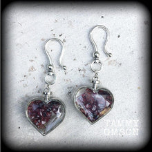 Load image into Gallery viewer, 2 gauge Heart ear weights 0 gauge Garnet ear hangers 00 gauged earrings Plug dangles Tunnel dangles Tunnel earrings Hanging gauges Plugs 00g
