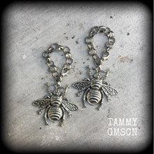 Load image into Gallery viewer, 0 gauge weights Bee earrings 00 gauge tunnel dangles 12mm Tunnel earrings 14mm ear weights Ear hangers Plug dangles Plugs Hanging gauges