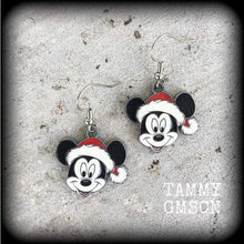 Load image into Gallery viewer, Christmas earrings Mickey earrings Halloween Earrings Mouse Earrings Dangle earrings Fairy tale earrings Gifts for her Tunnel dangles Gauges