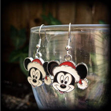 Load image into Gallery viewer, Christmas earrings Mickey earrings Halloween Earrings Mouse Earrings Dangle earrings Fairy tale earrings Gifts for her Tunnel dangles Gauges