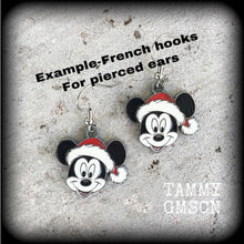 Load image into Gallery viewer, Christmas earrings Mickey earrings Halloween Earrings Mouse Earrings Dangle earrings Fairy tale earrings Gifts for her Tunnel dangles Gauges