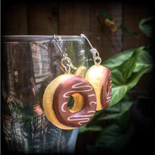 Load image into Gallery viewer, Donut earrings Junk food earrings Rockabilly earrings Cosplay earrings Cake earrings Plug earrings Tunnel earrings 2mm tunnel dangles Gauges