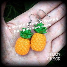 Load image into Gallery viewer, Pineapple earrings Vegan earrings Fruit salad Novelty earrings Clean eats Tunnel earrings Plug earrings Gauged earrings Tunnel dangles 2g 4g