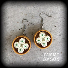 Load image into Gallery viewer, Dumpling earrings Pork Bun Bao Chinese Gyoza Yum Cha Food earrings Ear hangers Gauged earrings Tunnel dangles Plug earrings 0g 2g 4g 6g 8g