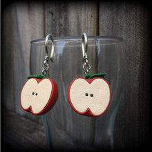 Load image into Gallery viewer, Apple earrings Vegan earrings Fruit salad Novelty earrings Clean eats Tunnel earrings Plug earrings Gauged earrings Tunnel dangles 2g 4g 6g