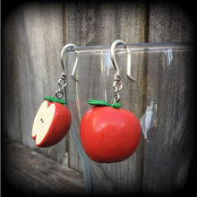 Load image into Gallery viewer, Apple earrings Vegan earrings Fruit salad Novelty earrings Clean eats Tunnel earrings Plug earrings Gauged earrings Tunnel dangles 2g 4g 6g