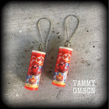 Load image into Gallery viewer, Octopus earrings Junk food earrings Chilil earrings Squid earrings Fast Food earrings Japanese earrings 8 gauge Tunnel dangles Kidney hooks