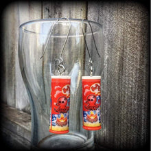 Load image into Gallery viewer, Octopus earrings Junk food earrings Chilil earrings Squid earrings Fast Food earrings Japanese earrings 8 gauge Tunnel dangles Kidney hooks