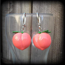 Load image into Gallery viewer, Peach earrings Fruit earrings Food earrings Vegan earrings Tunnel earrings Novelty earrings Plug earrings Earrings for pierced ears Gauges