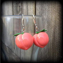 Load image into Gallery viewer, Peach earrings Fruit earrings Food earrings Vegan earrings Tunnel earrings Novelty earrings Plug earrings Earrings for pierced ears Gauges