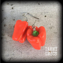 Load image into Gallery viewer, Capsicum earrings Pepper earrings Chili earrings Vegan earrings Vegetable Food earrings 3mm 8mm Tunnel earrings Ear hangers  4mm Plug gauges