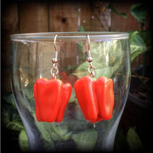 Load image into Gallery viewer, Capsicum earrings Pepper earrings Chili earrings Vegan earrings Vegetable Food earrings 3mm 8mm Tunnel earrings Ear hangers  4mm Plug gauges