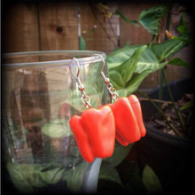 Load image into Gallery viewer, Capsicum earrings Pepper earrings Chili earrings Vegan earrings Vegetable Food earrings 3mm 8mm Tunnel earrings Ear hangers  4mm Plug gauges