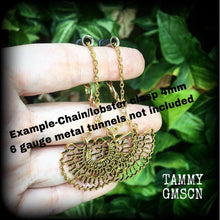 Load image into Gallery viewer, Mandala earrings Geometric earrings Sacred geometry Hippy Geometric jewelry 3mm Plug earrings Goddess jewelry Tunnel earrings Plug dangles