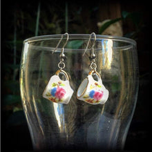 Load image into Gallery viewer, Tea cup earrings Ceramic earrings Coffee earrings Alice in Wonderland China tea cup earrings Tunnel dangles 8mm plug earrings Gifts for her