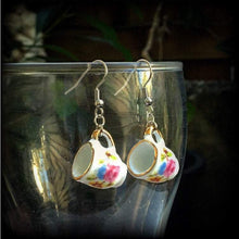 Load image into Gallery viewer, Tea cup earrings Ceramic earrings Coffee earrings Alice in Wonderland China tea cup earrings Tunnel dangles 8mm plug earrings Gifts for her
