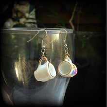 Load image into Gallery viewer, Tea cup earrings Ceramic earrings Coffee earrings Alice in Wonderland China tea cup earrings Tunnel dangles 8mm plug earrings Gifts for her