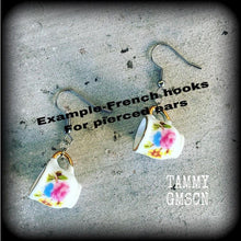 Load image into Gallery viewer, Tea cup earrings Ceramic earrings Coffee earrings Alice in Wonderland China tea cup earrings Tunnel dangles 8mm plug earrings Gifts for her