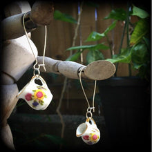 Load image into Gallery viewer, Milk jug earrings 8 gauge tunnel dangles Ceramic earrings  Alice in Wonderland Devonshire tea 8g tunnel dangles Plug earrings Gifts for her