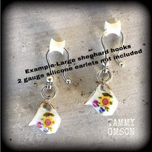 Load image into Gallery viewer, Milk jug earrings 8 gauge tunnel dangles Ceramic earrings  Alice in Wonderland Devonshire tea 8g tunnel dangles Plug earrings Gifts for her