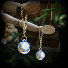 Load image into Gallery viewer, 4mm 6 gauge ear hangers Tea cup earrings Devonshire tea earrings Alice in Wonderland 5mm Tunnel earrings 4mm Tunnel dangles Plug earrings