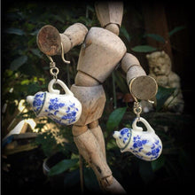 Load image into Gallery viewer, Tea pot earrings China teapot earrings Alice in Wonderland Tea Party earrings 3mm 4mm 6mm 8mm tunnel dangles 2 gauge plug earrings Gauges