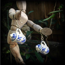 Load image into Gallery viewer, Tea pot earrings China teapot earrings Alice in Wonderland Tea Party earrings 3mm 4mm 6mm 8mm tunnel dangles 2 gauge plug earrings Gauges