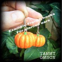 Load image into Gallery viewer, Pumpkin earrings Vegan jewelry Vegetable earrings Food jewelry Thanksgiving Roast dinner Halloween earrings Gauged earrings Tunnel dangles