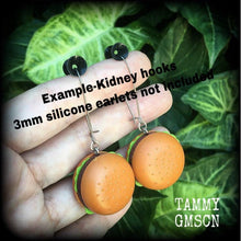 Load image into Gallery viewer, Cheese burger earrings Food earrings Snack food Hamburger earrings Fast food jewelry Novelty earrings Junk food jewelry Gauges Munchie 2g 4g