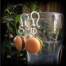 Load image into Gallery viewer, 8 gauge 4 gauge 2 gauge 0 gauge ear hangers Tunnel dangles Cheese burger ear weight Hamburger Plug dangles Plug earrings Gauged earrings