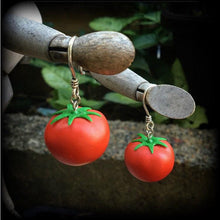 Load image into Gallery viewer, Tomato earrings Vegan Vegetable Food Salad Plant Dangle earrings Tunnel dangles Tunnel earrings Plug earrings Ear hangers Hanging gauges 0g