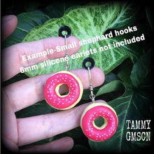 Load image into Gallery viewer, Donut earrings Junk food earrings Rockabilly earrings Cosplay earrings Cake earrings Plug earrings Tunnel earrings 3mm tunnel dangles Gauges
