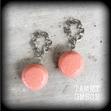 Load image into Gallery viewer, Macaron earrings 00 gauge tunnel dangles Biscuit earrings 0 gauge tunnel earrings Sweet Treats earrings French earrings Bakery treats Gauges