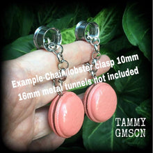 Load image into Gallery viewer, Macaron earrings 00 gauge tunnel dangles Biscuit earrings 0 gauge tunnel earrings Sweet Treats earrings French earrings Bakery treats Gauges