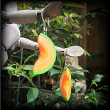 Load image into Gallery viewer, Melon earrings Rockmelon earrings Vegan earrings Fruit jewelry Vegetable Novelty earrings Tunnel earrings Plug earrings Gifts for her Gauges