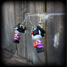 Load image into Gallery viewer, Hello Kitty earrings, Geisha Maiko earrings, Happy Cat, Japanese earrings, My melody, Plug earrings, Kawaii earrings, Kitsch earrings, 14g